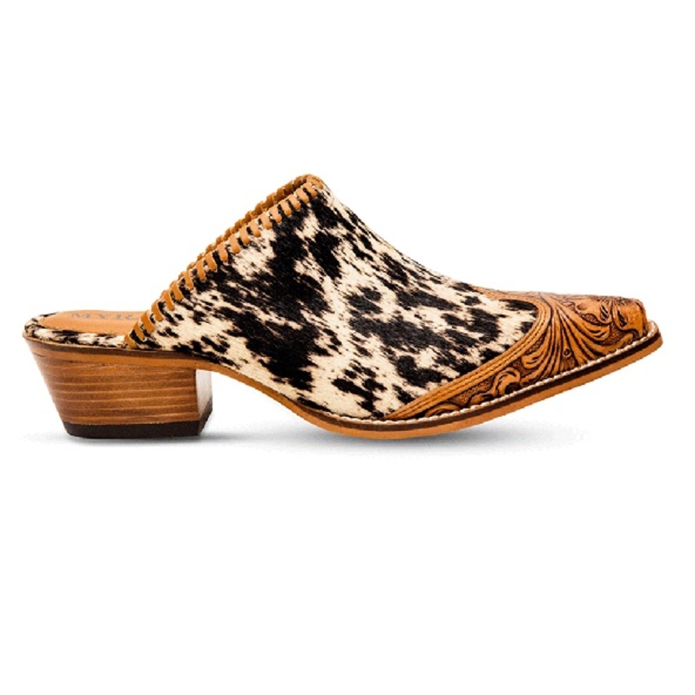 Myra Heely Mules Hair On Hide Tooled Leather NWT New Western